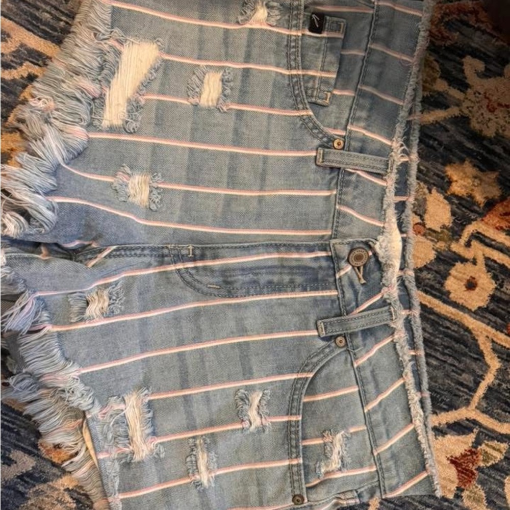 KanCan Light Blue Distressed Jean Shorts - Picture 3 of 4